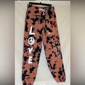 CHNGE Tie Dye Sweatpants Embroidered Teach Peace Women Size Small 100% Organic